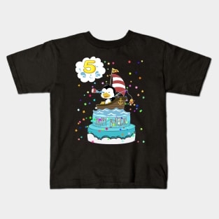 5th Birthday Penguin with a boat Kids T-Shirt